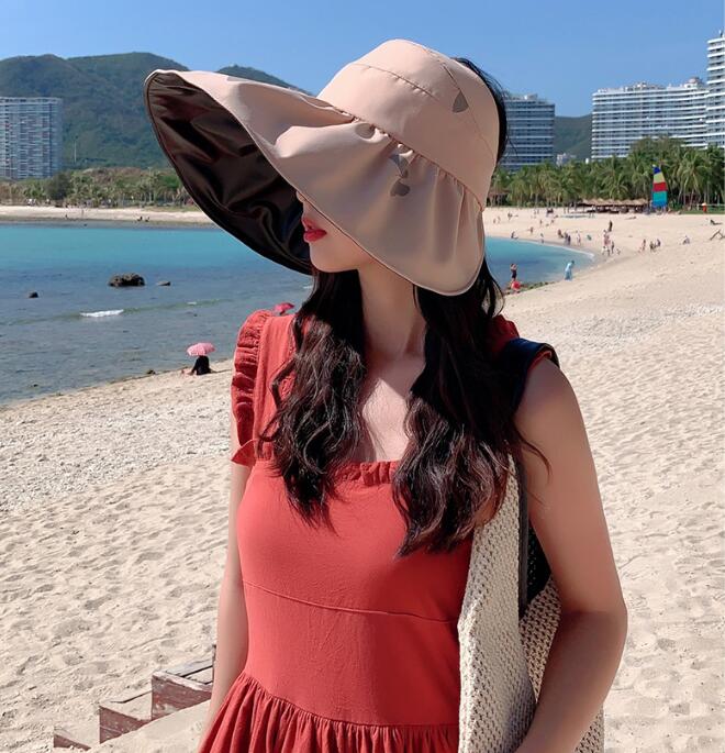 度琳遮陽帽女防紫外線遮臉夏季太陽大檐帽子沙灘空頂uv防曬帽~林之舍