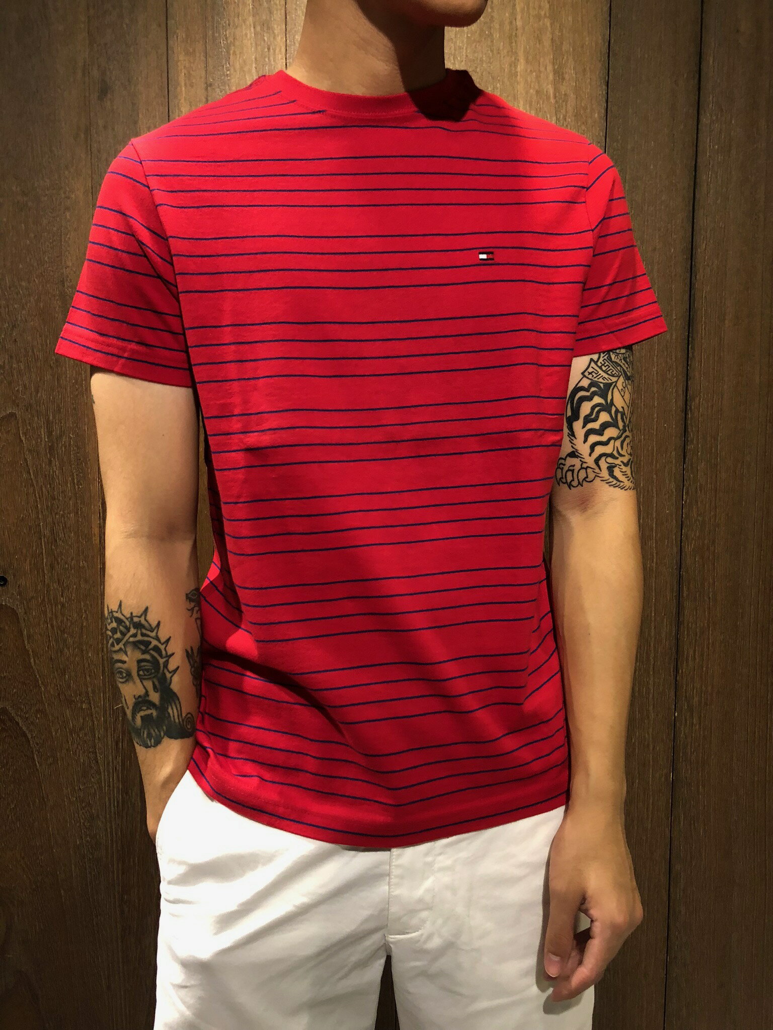 美國百分百【全新珍品】 Tommy Hilfiger T恤TH 男衣短袖T-shirt 條紋