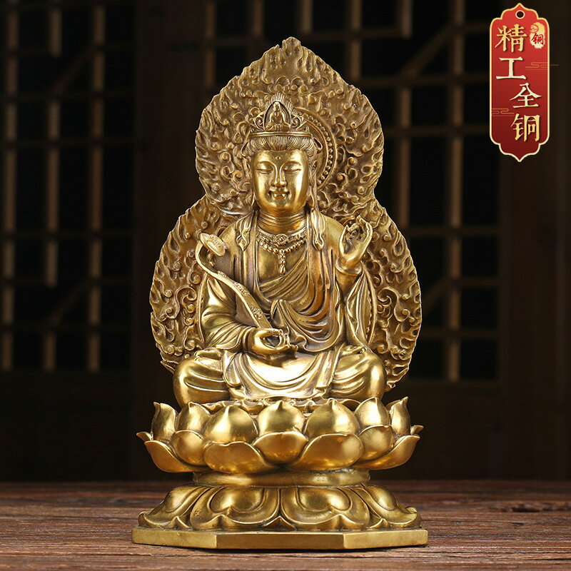 純銅背光文殊菩薩擺件佛像生肖兔守護佛客廳家庭用寺廟供奉神像| 協貿