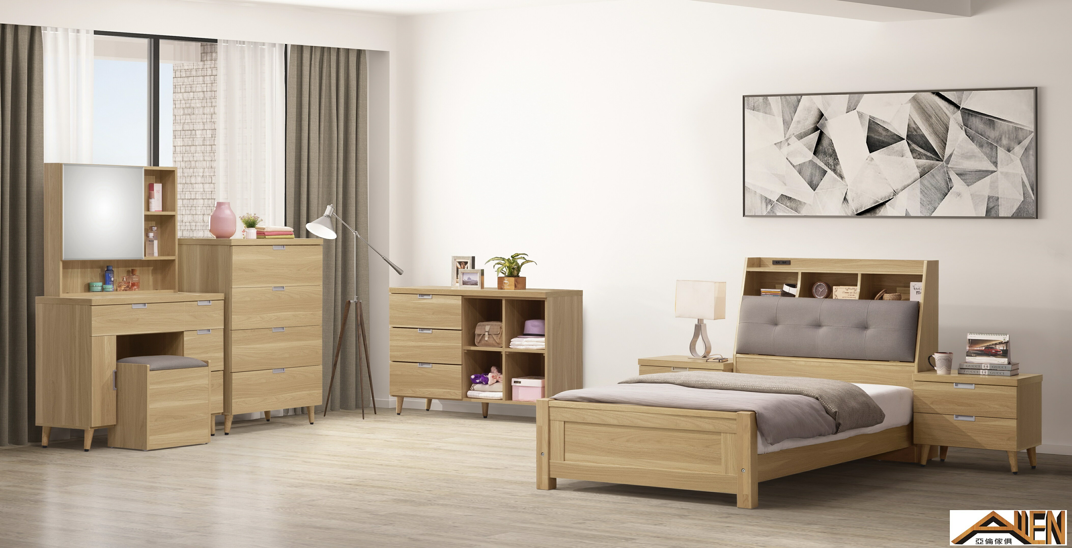 亞倫傢俱*德里茲耐磨木紋3.5尺床頭箱 原木色 1