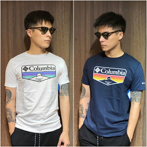 美國百分百【全新真品】Columbia 哥倫比亞 短袖 T恤 T-shirt 短T logo 登山 深藍/白色 AN76
