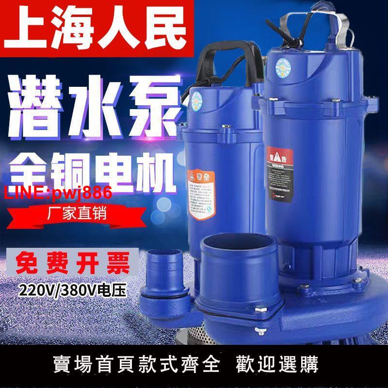 {台灣公司 可開發票}上海人民潛水泵220V單相家用抽水機3寸4寸農用高揚程灌溉排污水泵 0