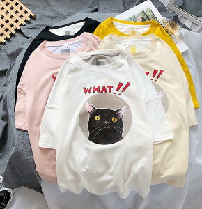 FINDSENSE H1 2018 夏季 新款 男 個性 趣味 貓頭印花 情侶 寬鬆 五分袖 T恤 短袖 學生 潮上衣