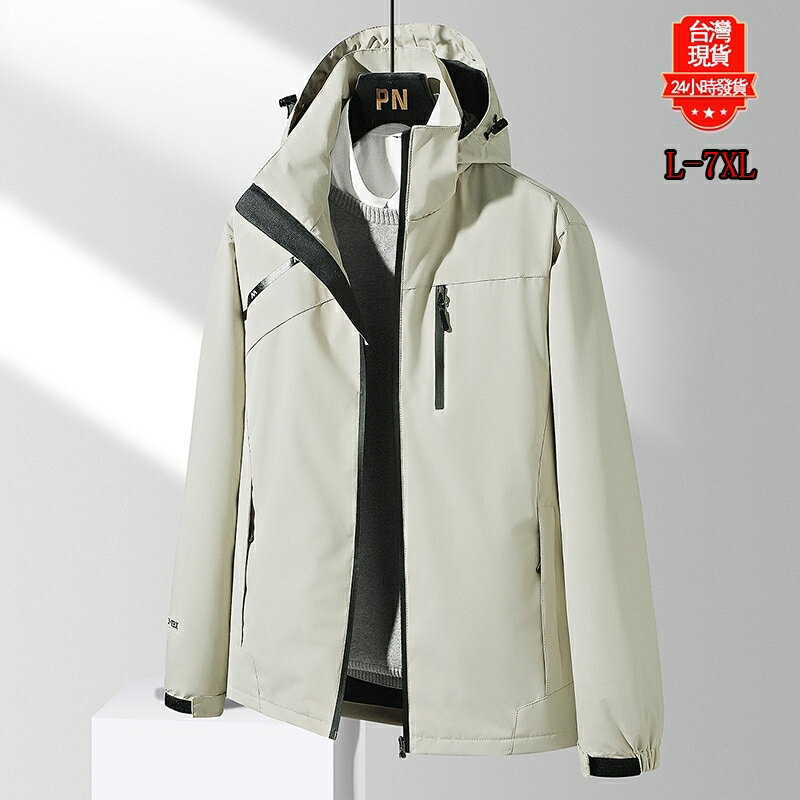 【臺灣現貨】L-7XL大尺碼細毛絨衝鋒外套 防風 防潑水 連帽外套 登山服 防風外套 夾克 大碼衝鋒衣 輕薄保暖外套男