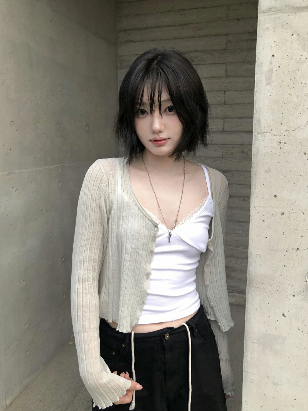 Exclusive type 韓系夏季百搭亞麻針織開襟薄款坑條防曬長袖上衣