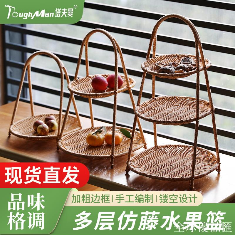【全球優品匯】創意多層水果盤歐式乾果盤仿藤編家用零食盤糖果下午茶煮茶托盤籃