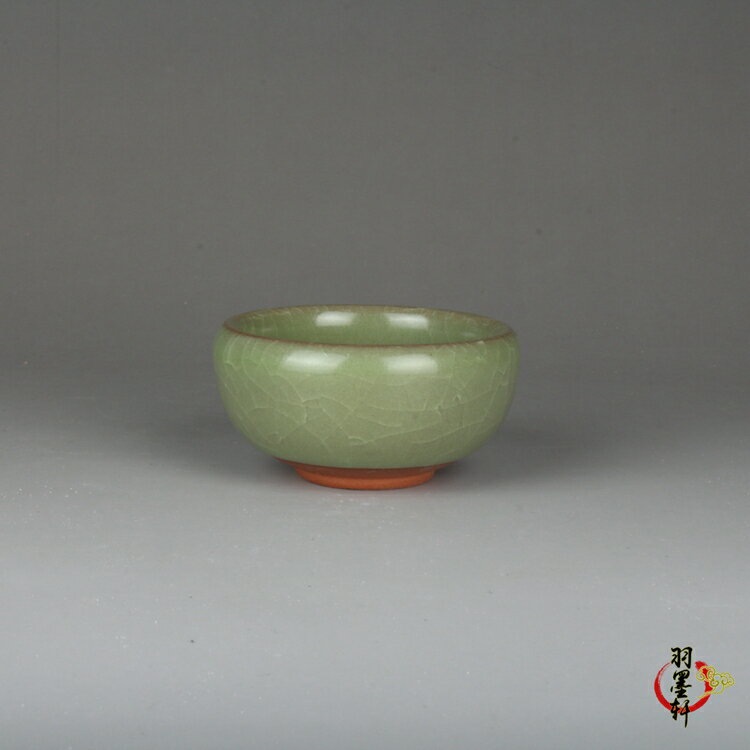 仿古宋官窯裂紋豆青釉小茶杯古玩古董陶瓷器收藏品手工擺件