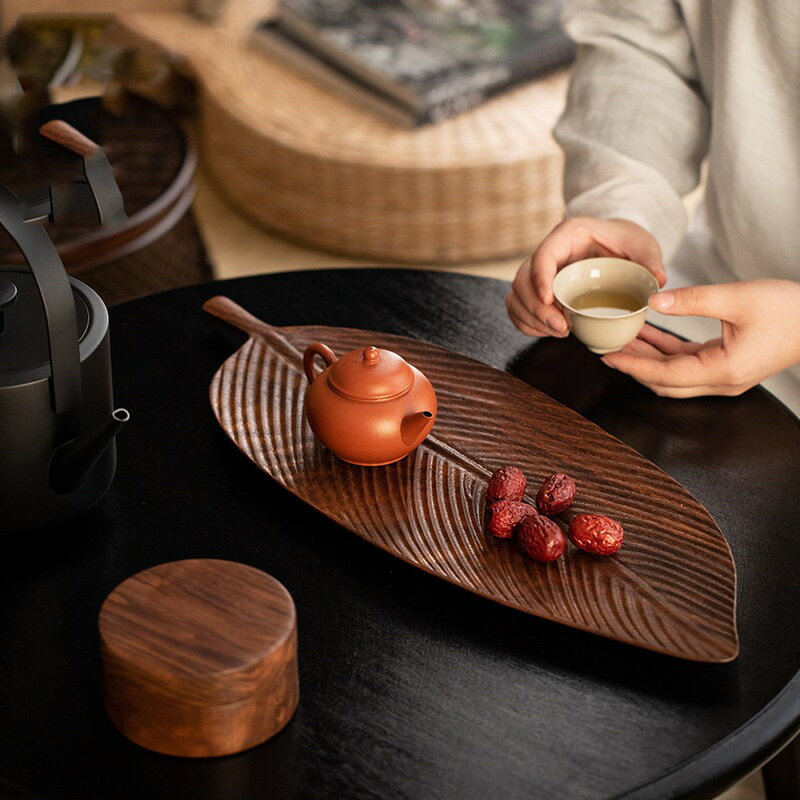胡桃木樹葉盤子原創手工盤家用零食盤果盤創意日式木質托盤茶盤