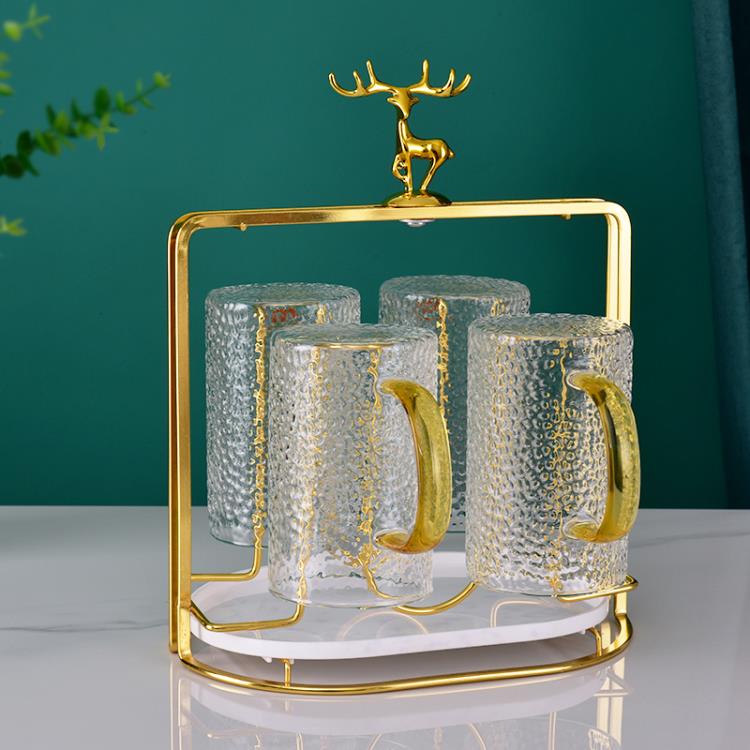 輕奢小鹿杯架水杯置物架金色玻璃杯掛架套裝茶杯倒掛瀝水創意架子「限時特惠」