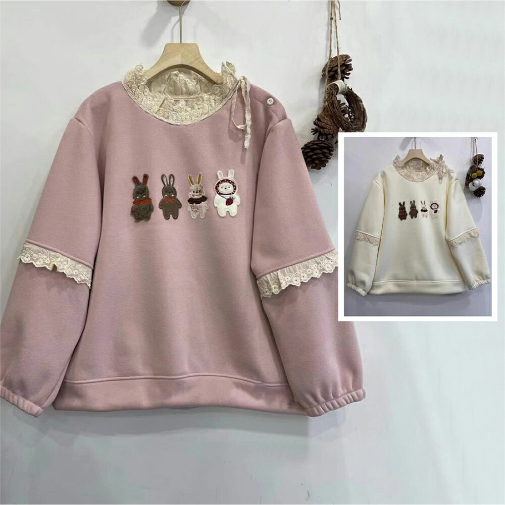 ＊ORead＊日系森女系絨衫刺繡卡通圓領衛衣(2色F碼)【限定加碼✿全館滿額再折】