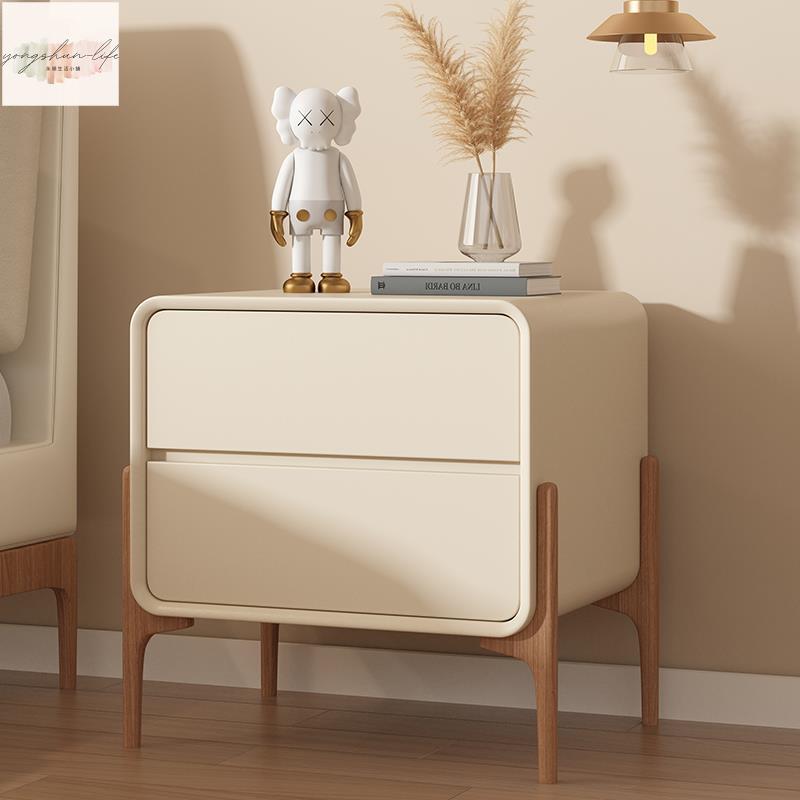 熱賣輕奢床頭櫃小型實木簡約現代極簡意式床邊櫃家用臥室皮質儲物櫃子