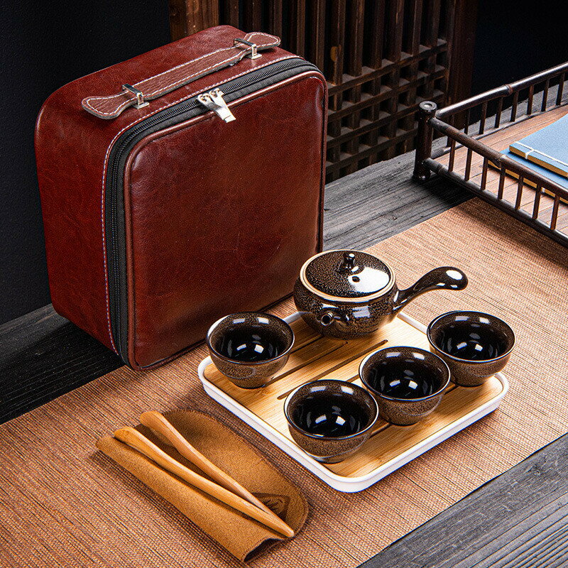 【文創藝術8】握把壼創意功夫旅行茶具(1壼4杯)