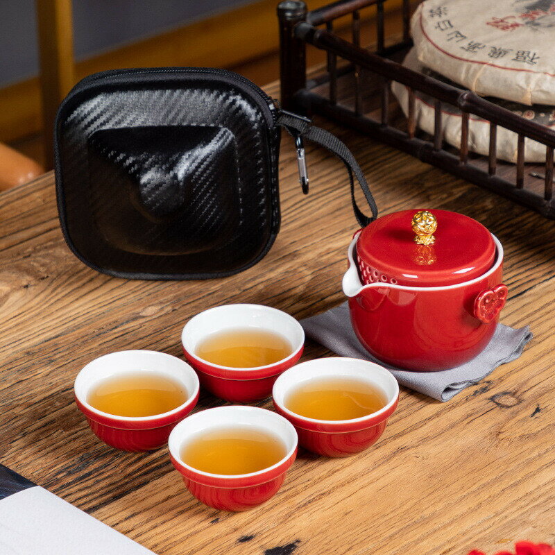 【吉祥如意3】如意茶壼設計、亮彩造型旅行茶具(1壼4杯)