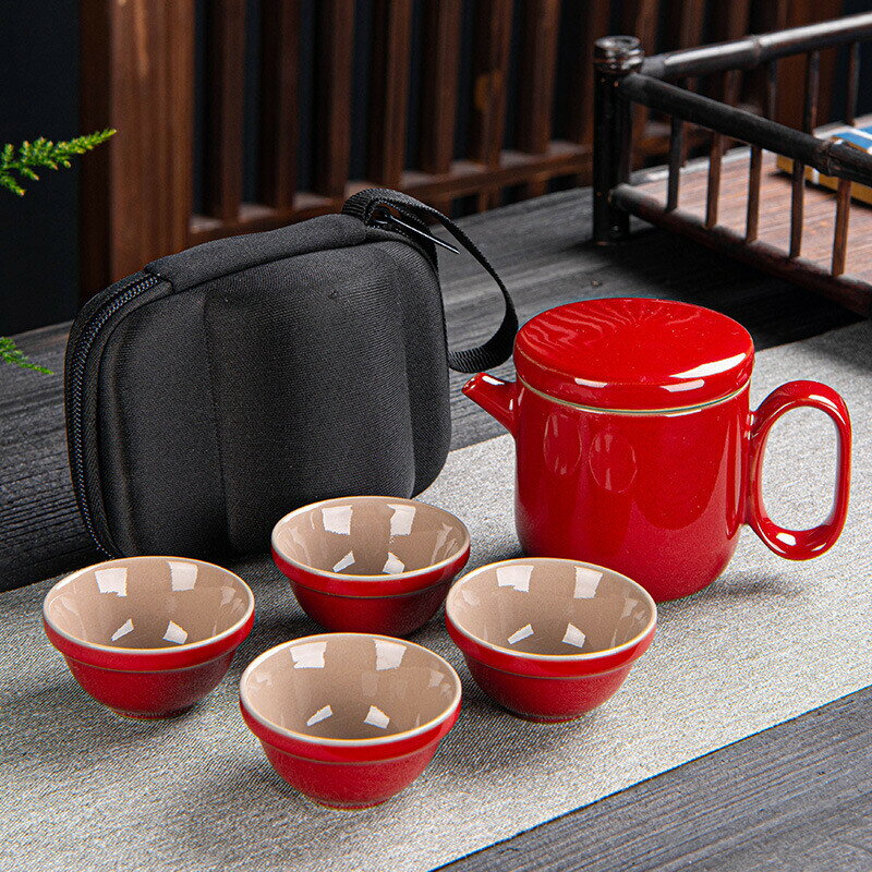 【輕巧時尚2】創意造型可愛小吉象 (1壼4杯) 隨行攜帶包