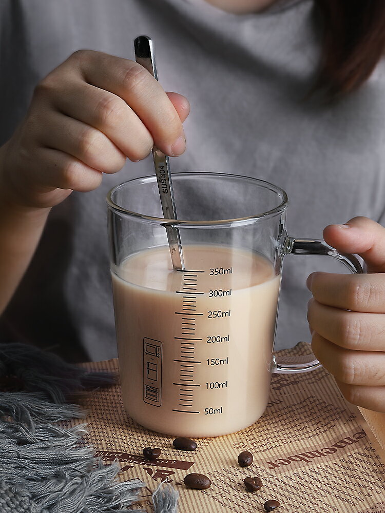玻璃杯咖啡杯子水杯ins喝水牛奶早餐吸管家用帶蓋刻度帶把手茶杯