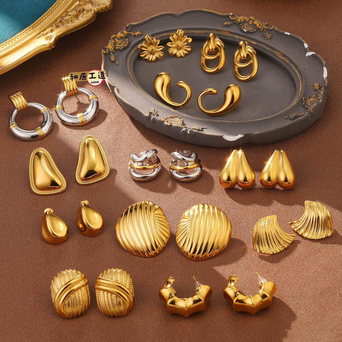 歐美不銹鋼圓圈耳環個性高級感ins耳釘鈦鋼耳飾撞色保色飾品[DD0508003]