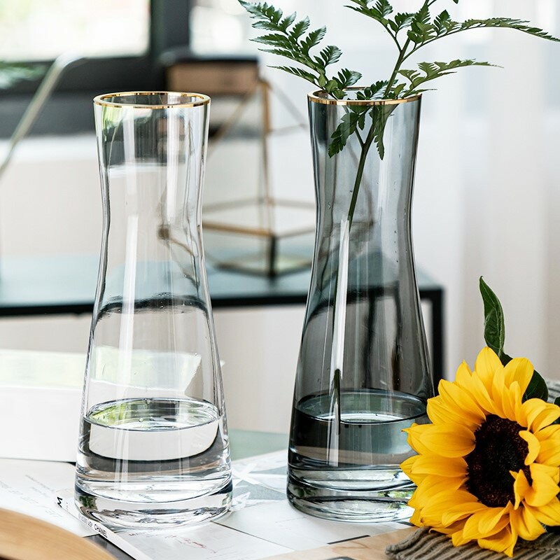 向日葵花瓶插滿天星適合的放干花的玻璃ins風細口北歐客廳小口徑