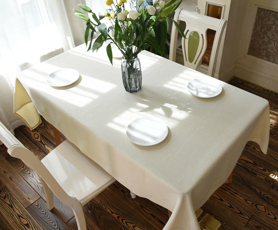 宜家►北歐輕奢加粗纖維米白色餐桌布 (100*160cm) 長方形家用純色棉麻簡約餐桌巾