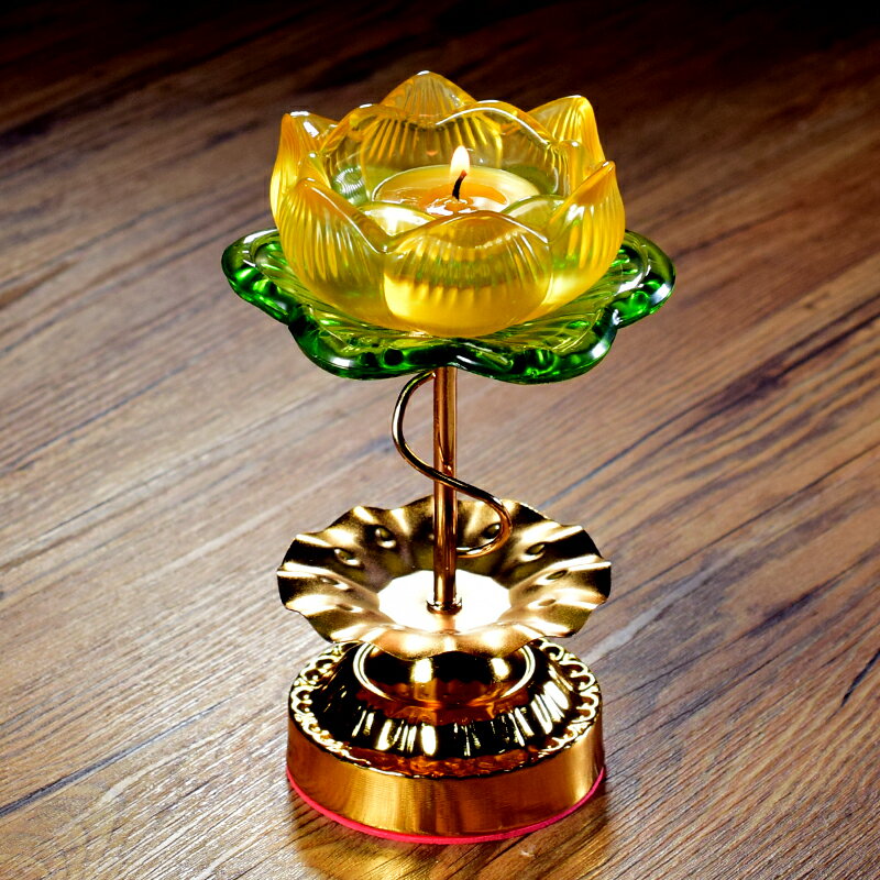 蓮花燈/荷花燈 高腳琉璃蓮花酥油燈底座供奉佛前蠟燭臺佛堂神臺長明供燈佛教用品【CM16941】