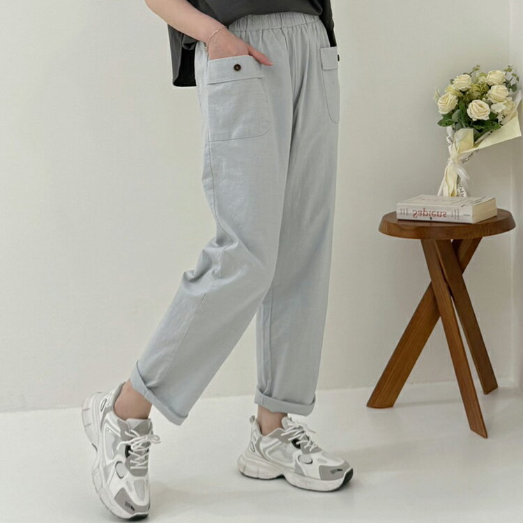 透氣清爽棉麻八分褲-4色(M-L)     【B370417】