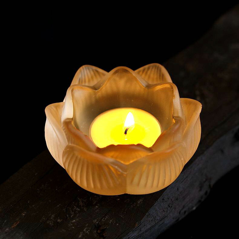 家居佛堂供佛觀音財神酥油燈座仿琉璃蠟燭臺蓮花燈臺長明燈架