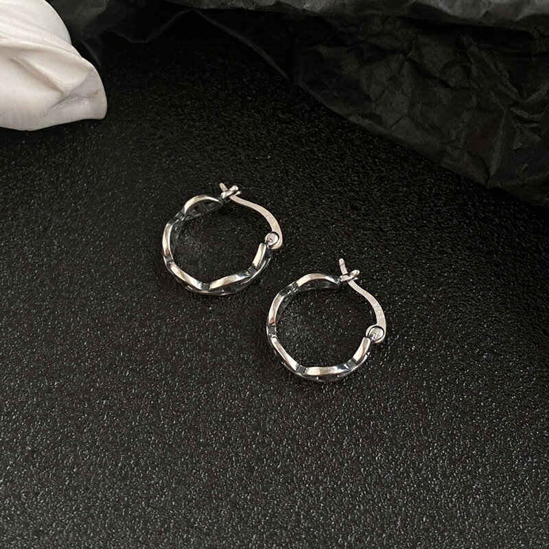 925純銀鏈條耳環女年新款潮復古泰銀耳圈酷帥豬鼻子甜酷耳飾 1