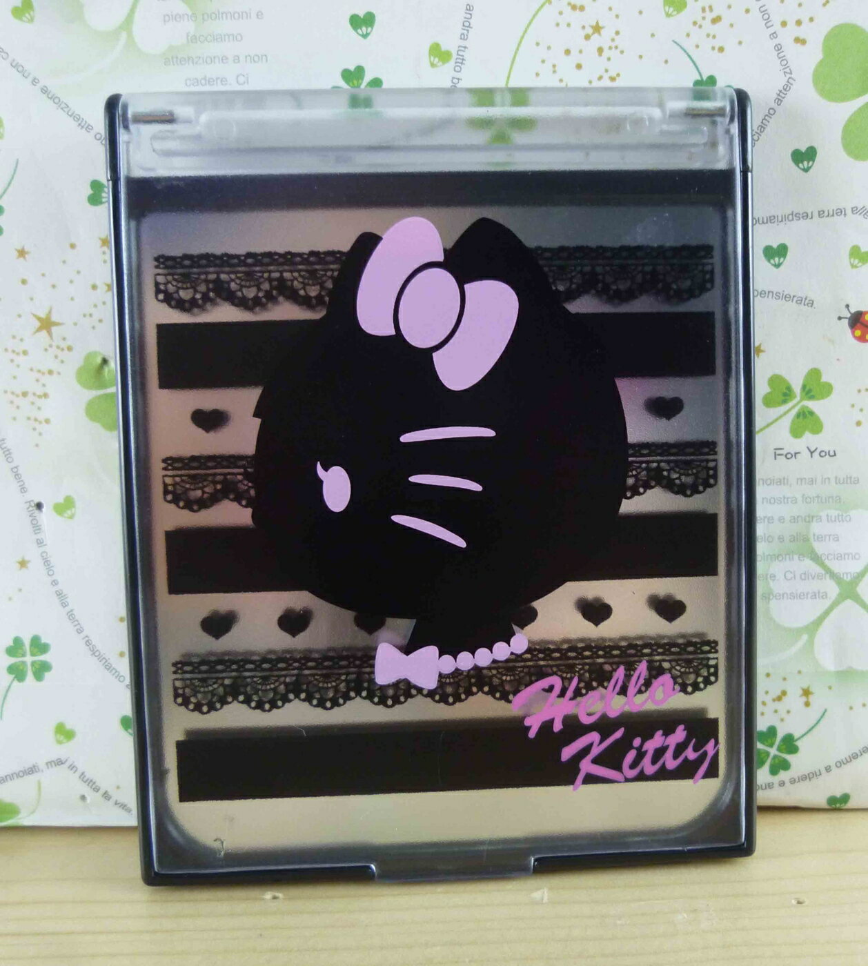 【震撼精品百貨】Hello Kitty 凱蒂貓-摺疊鏡-黑蕾絲 震撼日式精品百貨