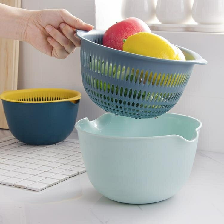 果盤 創意雙層瀝水籃洗菜盆客廳水果盤家用廚房多功能塑料菜籃子洗菜籃