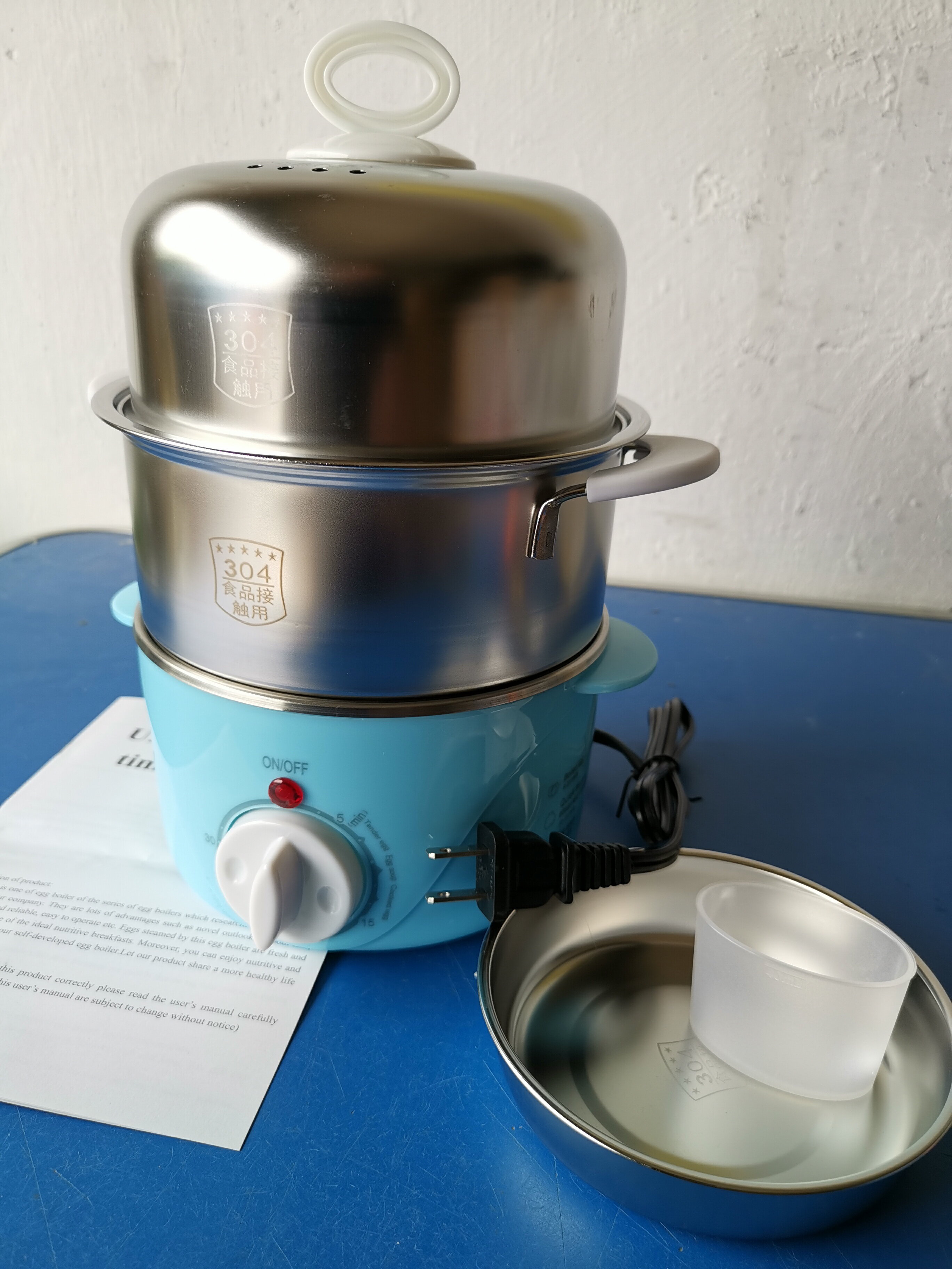 加拿大日本美規110v120v 不銹鋼煮蛋器 雙層定時蒸蛋器 自動斷電