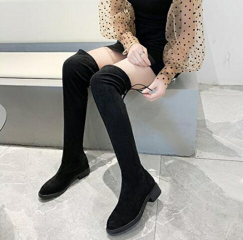 大尺碼女鞋 女神瘦腿款 絨面過膝靴 長筒靴 長靴 馬靴 大尺碼長靴 35~43碼 加大筒圍 過膝靴 【櫻桃嚴選】 0