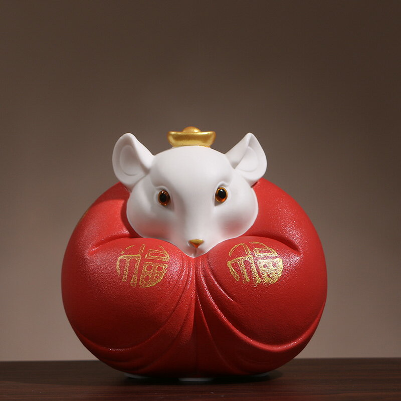 辦公室中式創意陶瓷老鼠擺件生肖鼠年吉祥物賀歲禮品客廳裝飾品