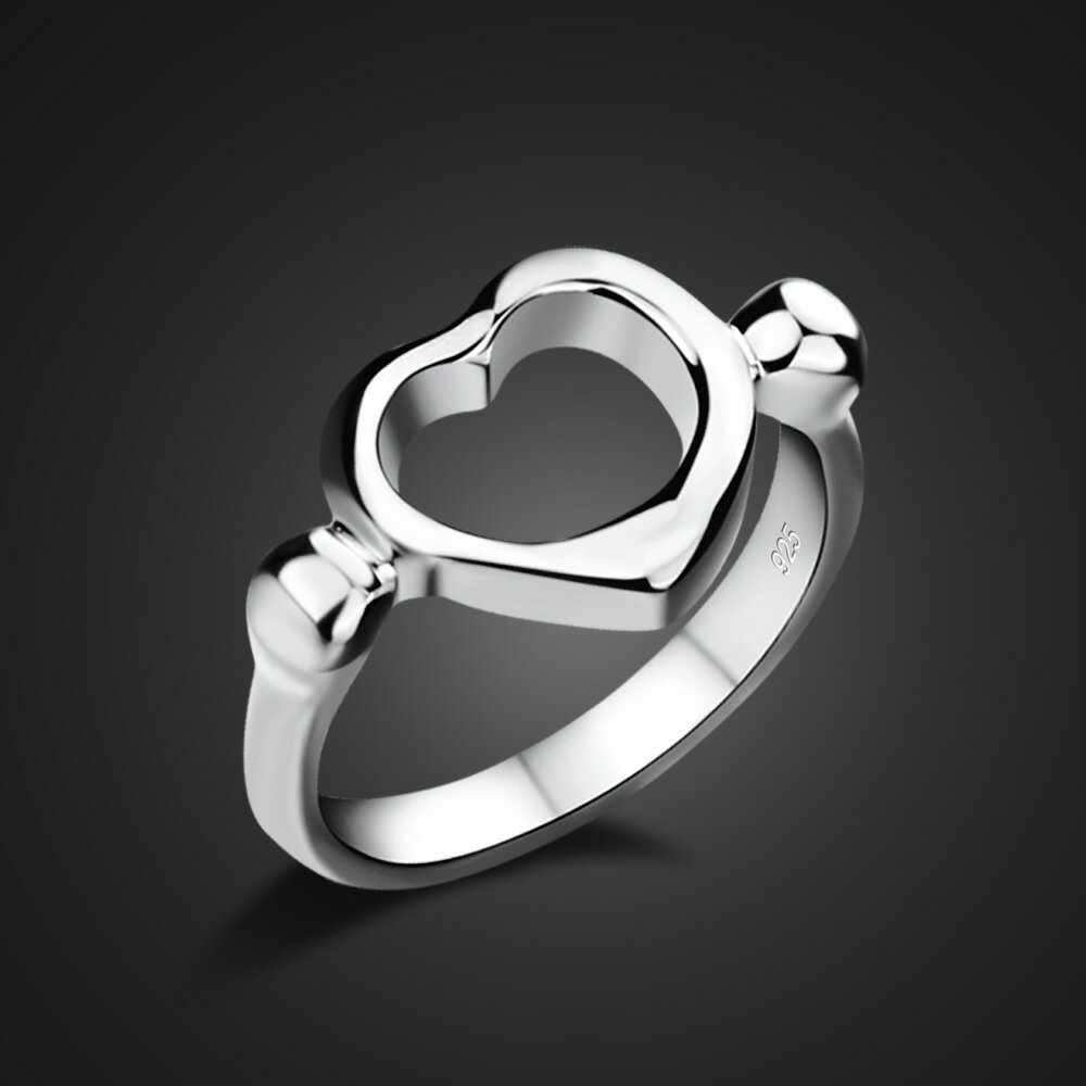 時尚925純銀鏤空心形戒指女日韓簡約學生情侶戒單身指環生日禮物