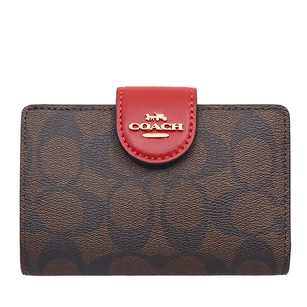 COACH 經典滿版老花中夾 C logo防刮PVC皮革 中夾 皮夾 雙折錢包 C0082 深咖紅色(現貨)▶指定Outlet商品5折起☆現貨【送禮首選★APP下單點數4倍送】