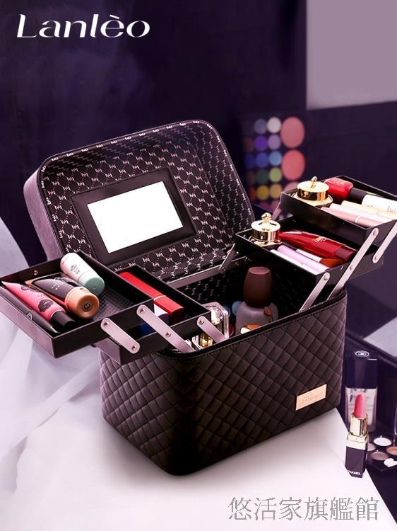 大容量韓國化妝包女多功能層小號便攜手提化妝品收納盒簡約箱