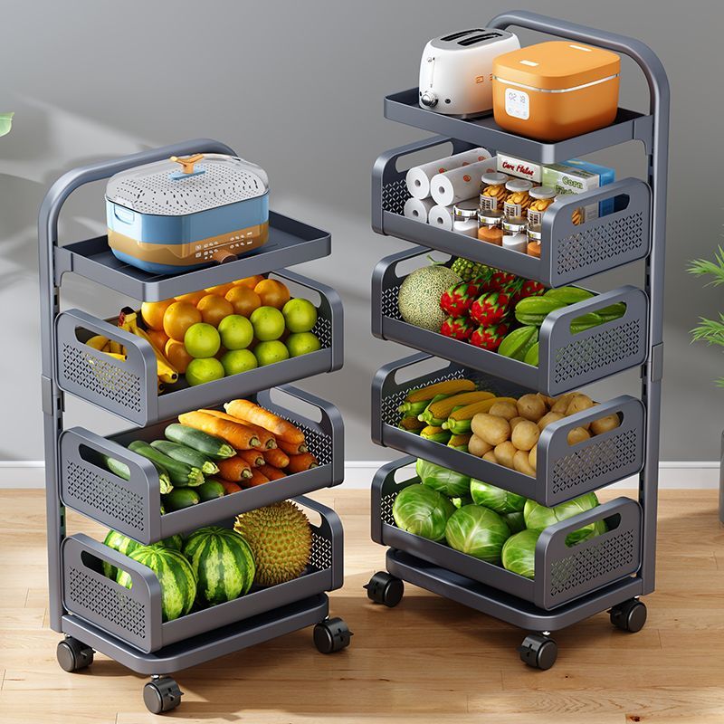 可拆洗放水果蔬菜收納小推車落地多層廚房零食旋轉可調層高置物架