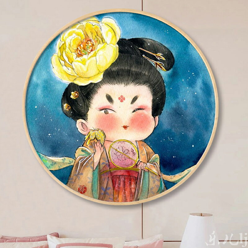 唐貴妃 新款古風 十字繡圓形鉆石畫可愛卡通中國風小幅點貼鉆