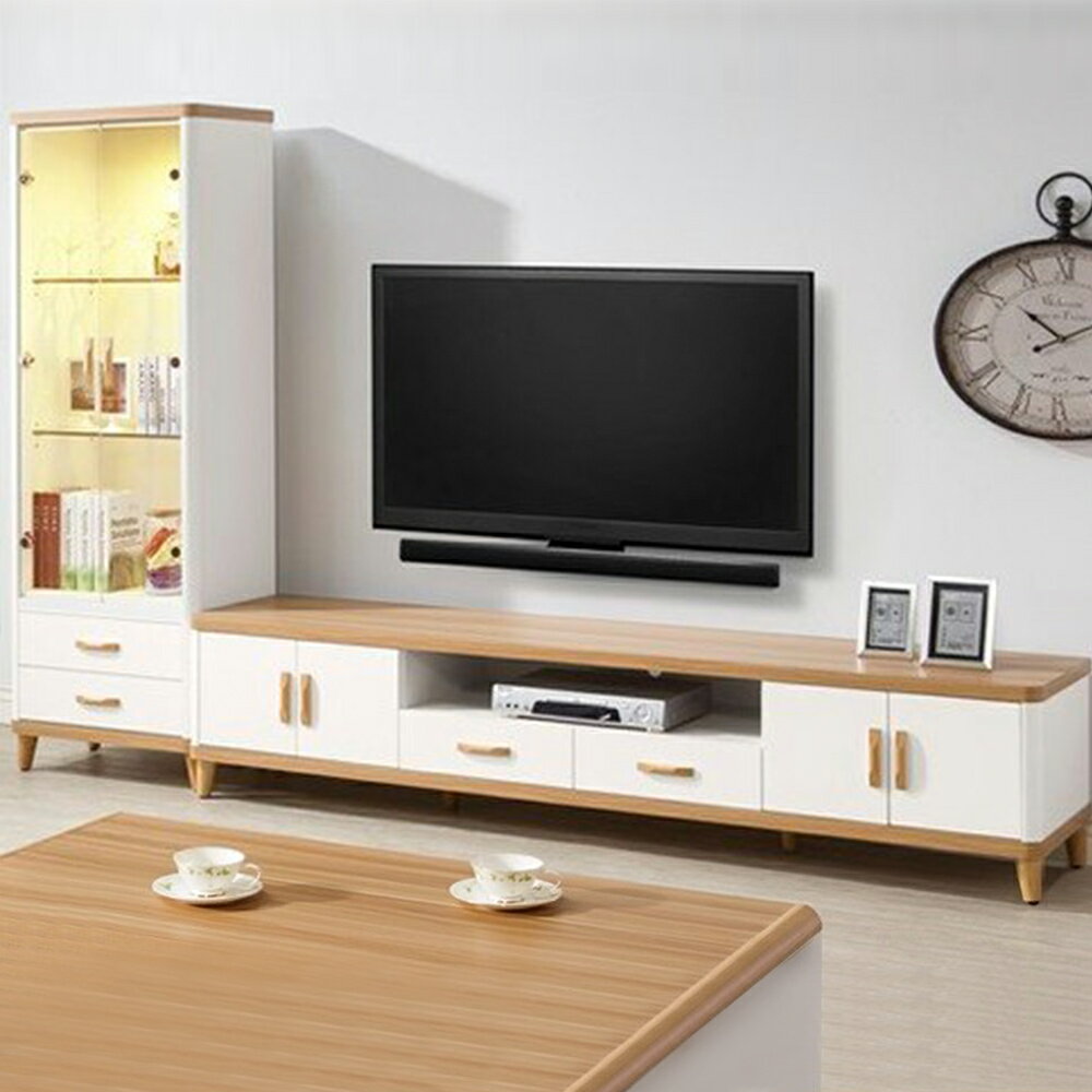 【直人木業】LIVE 生活210CM電視櫃加玻璃展示收納櫃｜#APP結帳再賺4%點數#熱門收藏家具 1