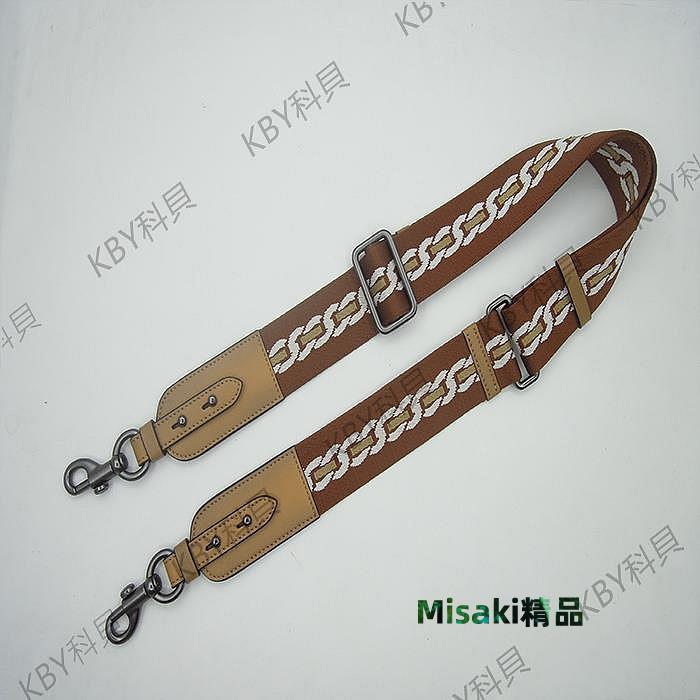 定制適用寇池可調節馬鞍包圖案印花新款寬肩帶單斜跨帆布拼皮肩帶35599 Misaki精品