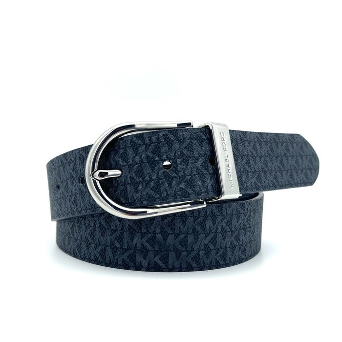 MICHAEL KORS 經典滿版老花皮帶 腰帶 藍色PVC/藍色皮革 M55841 MK(現貨)▶指定Outlet商品5折起☆現貨【送禮首選★APP下單點數4倍送】