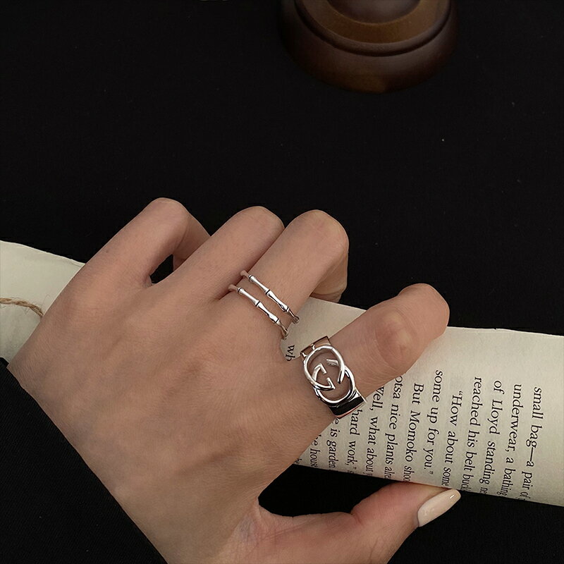 925純銀雙層竹節戒指女不婚主義食指戒冷淡風時尚小素圈個性指環