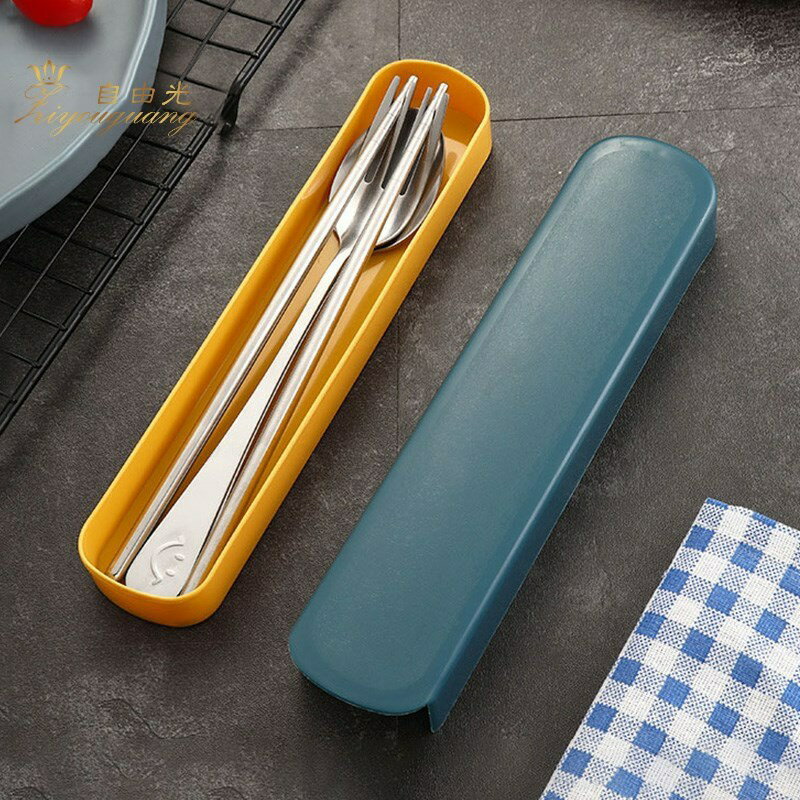 不銹鋼便攜餐具三件套筷子勺子叉子套裝簡約創意可愛學生兒童餐具