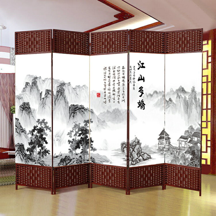 屏風 屏風隔斷 屏風隔斷墻辦公折屏遮擋簡約現代折疊移動布藝玄關中式風擋平風簾 免運 可開發票