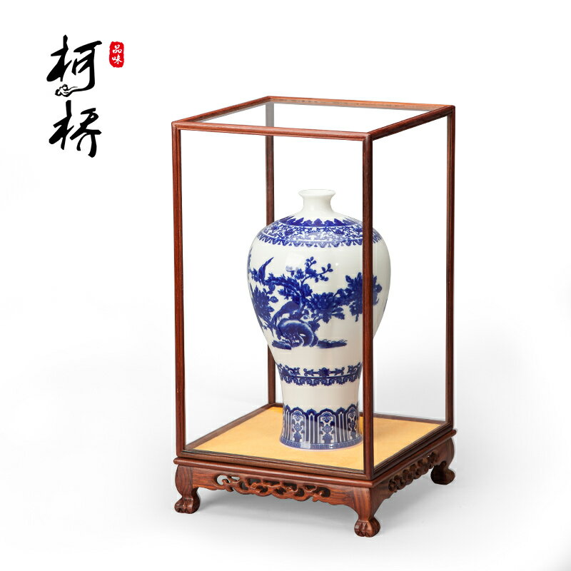 紅木玻璃罩子透明擺件紅酸枝雕花古董工藝品防塵罩模型展示盒