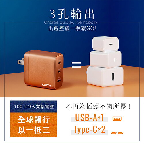 KINYO 65W三孔摺疊充電器(深藍/橘色) PDCB-465【愛買】 5
