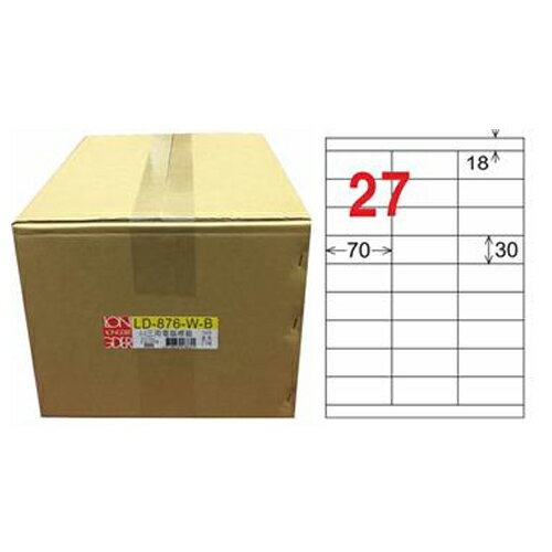 龍德 27格 白色 A4 三用電腦標籤 30x70mm 1000張 /箱 LD-876-W-B