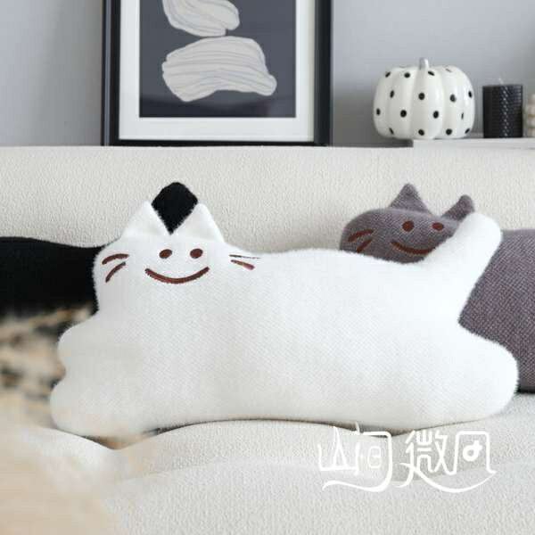 原創貓咪抱枕北歐ins風白色灰色靠包靠枕客廳沙發抱枕貓腰枕靠墊