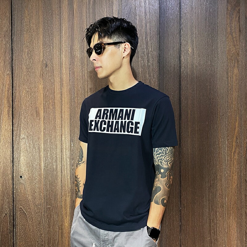 美國百分百【全新真品】Armani Exchange 短袖 T恤 AX 上衣 logo 短T 深藍 I487