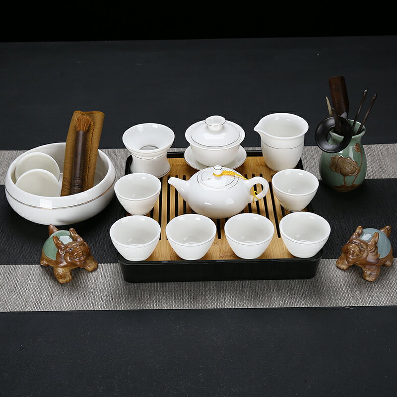 羊脂玉瓷茶具套裝手繪描金家用白瓷茶具陶瓷功夫茶具茶杯茶壺整套