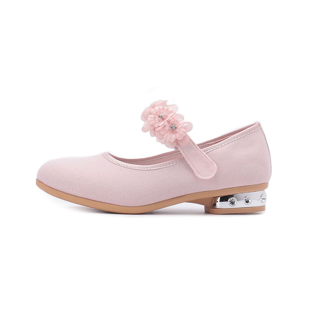 MIFFY 亮鑽花朵魔鬼氈公主鞋 粉 中大童鞋