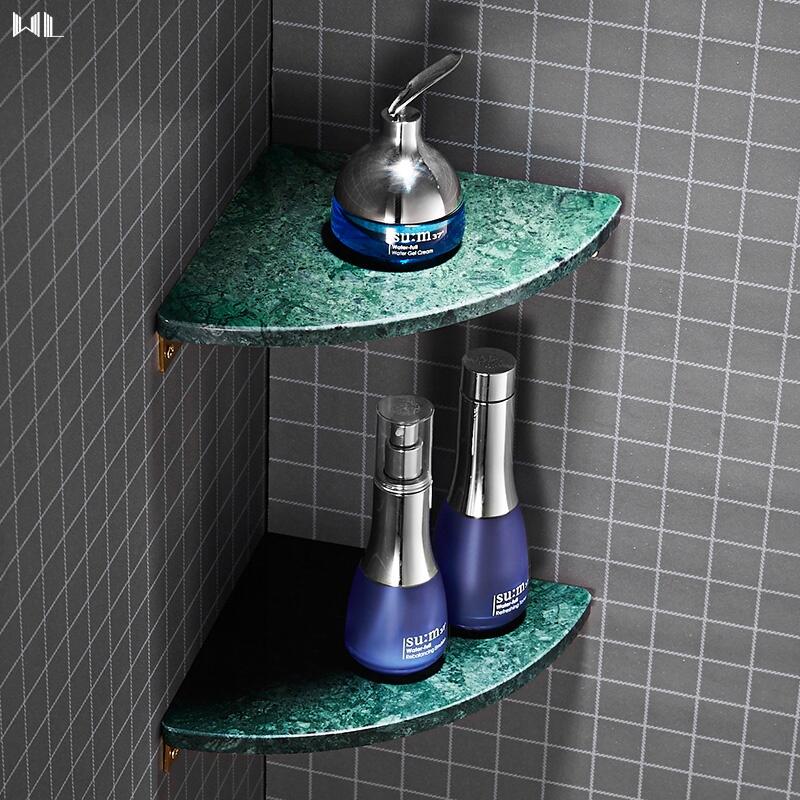 衛浴系列 北歐輕奢黃銅大理石三角置物架衛生間轉角架浴室收納架墻角壁掛架